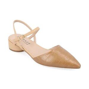 Journee Collection Women's Brynn Block Heel Pointed Toe Flats Tan Size 5.5M